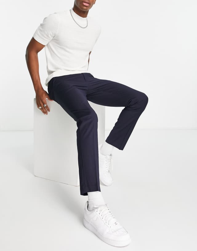 Topman slim smart pants in navy