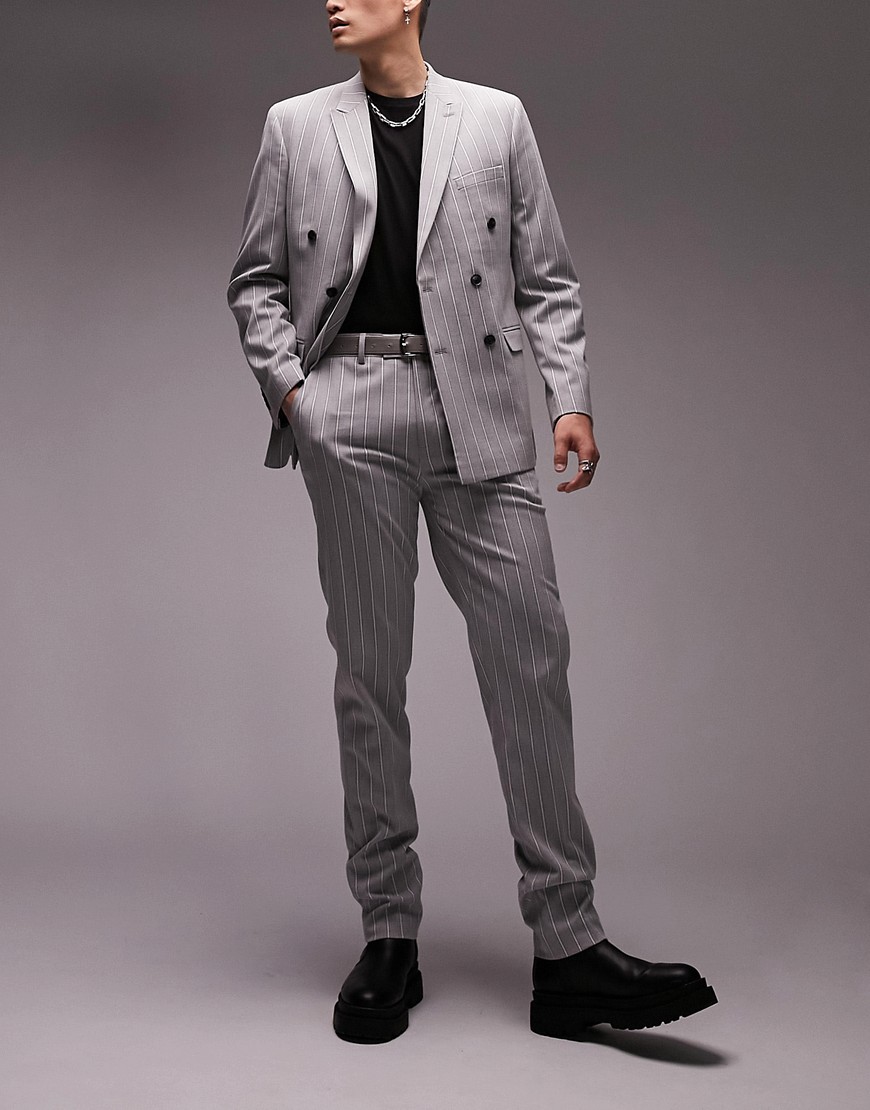 Topman slim striped suit pants in gray