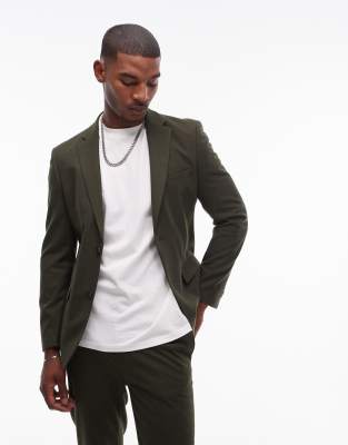 Topman Slim Suit Jacket In Khaki-green