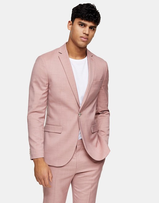 Topman slim suit jacket with peak lapels in pink