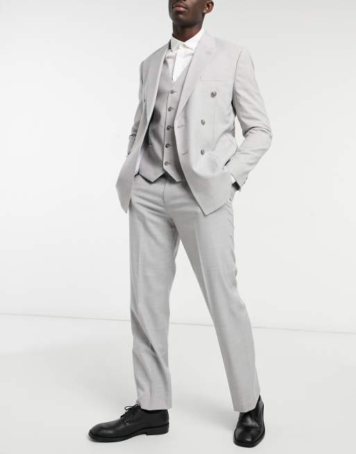 Topman slim suit with wide leg in gray, 3 of 3