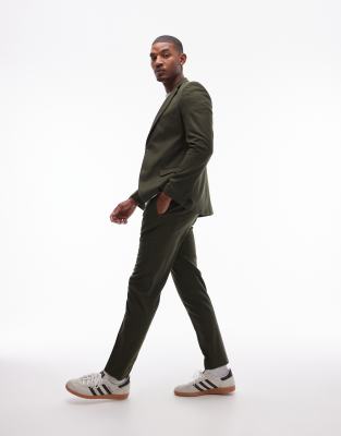 Topman Slim Suit Pants In Khaki-green