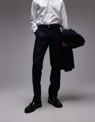 Topman Skinny Textured Suit Pants In Navy In Navy