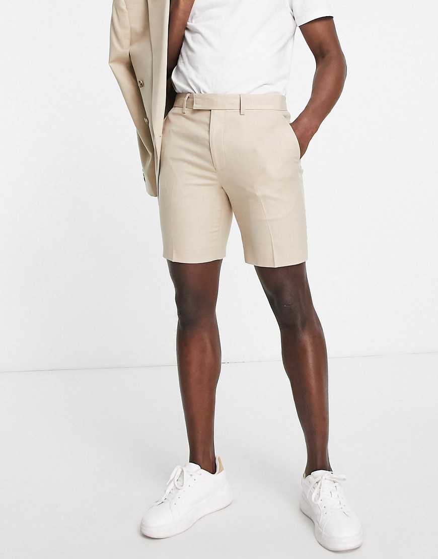 Topman Slim Suit Shorts In Stone-Neutral