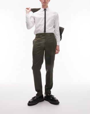 Topman slim suit trouser in khaki-Green