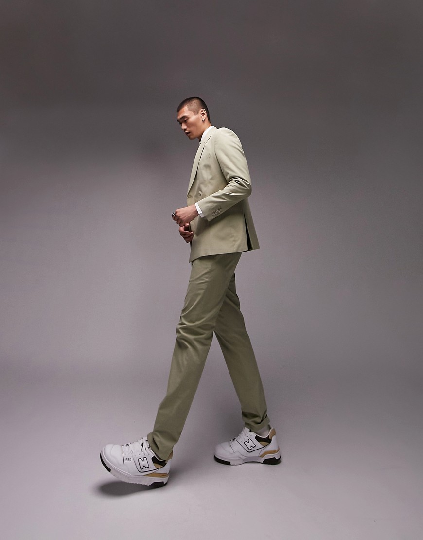 Topman slim suit trousers in light khaki-Green
