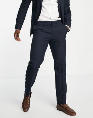 Topman slim suit trousers in navy