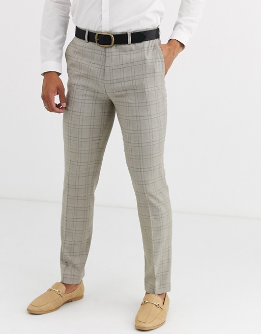 Topman slim suit trousers in stone check | ASOS