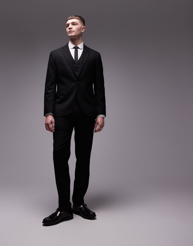 Topman - slim textured suit in black