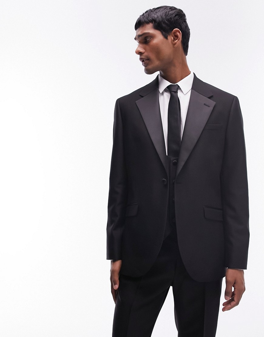 Topman slim tux suit jacket in black