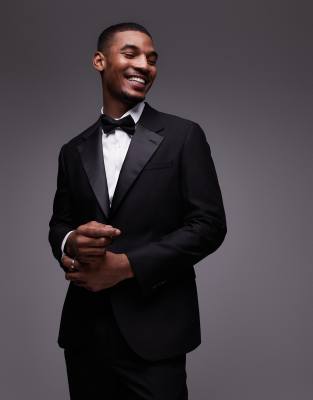 Topman slim tux suit jacket in black