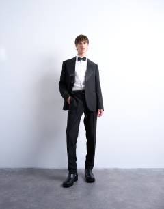 Model wearing Slim tux suit jacket in black
