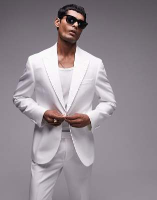 Topman slim tux suit jacket in white