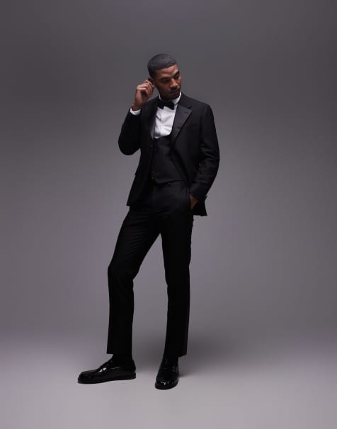 Topman slim tux suit pants in black - view 1