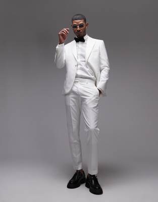 Topman slim tux suit pants in white