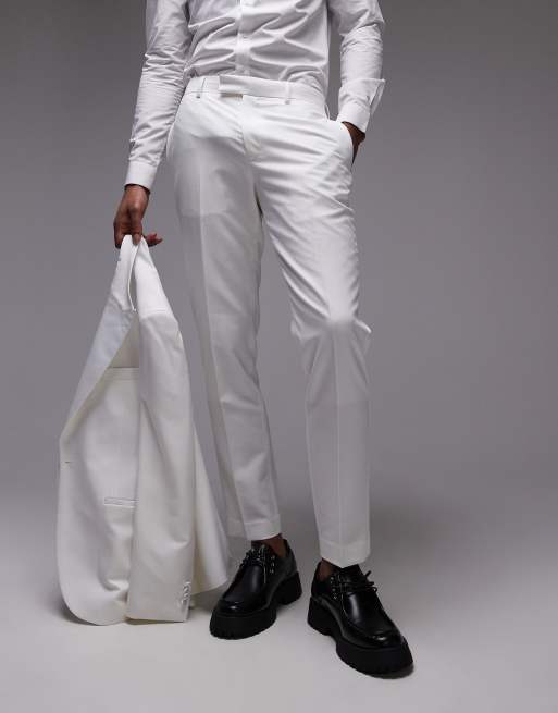 Topman slim tux suit pants in white