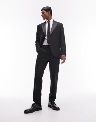 slim tux suit pants with tonal sateen side stripe in black