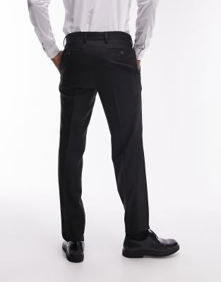 Topman Slim Tux Suit Pants with Tonal Sateen Side Stripe in Black