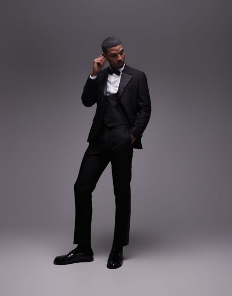 Topman slim tux suit trousers in black