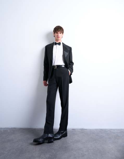 Topman slim tux suit trousers in black - view 1