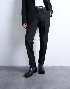 Model wearing Slim tux suit trousers in black