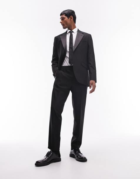 Topman slim tux suit trousers with tonal sateen side stripe in black