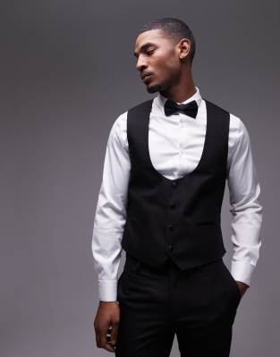 Topman Topman slim tux suit waistcoat in black