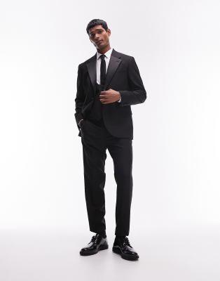 Topman slim tuxedo suit in black - view 1