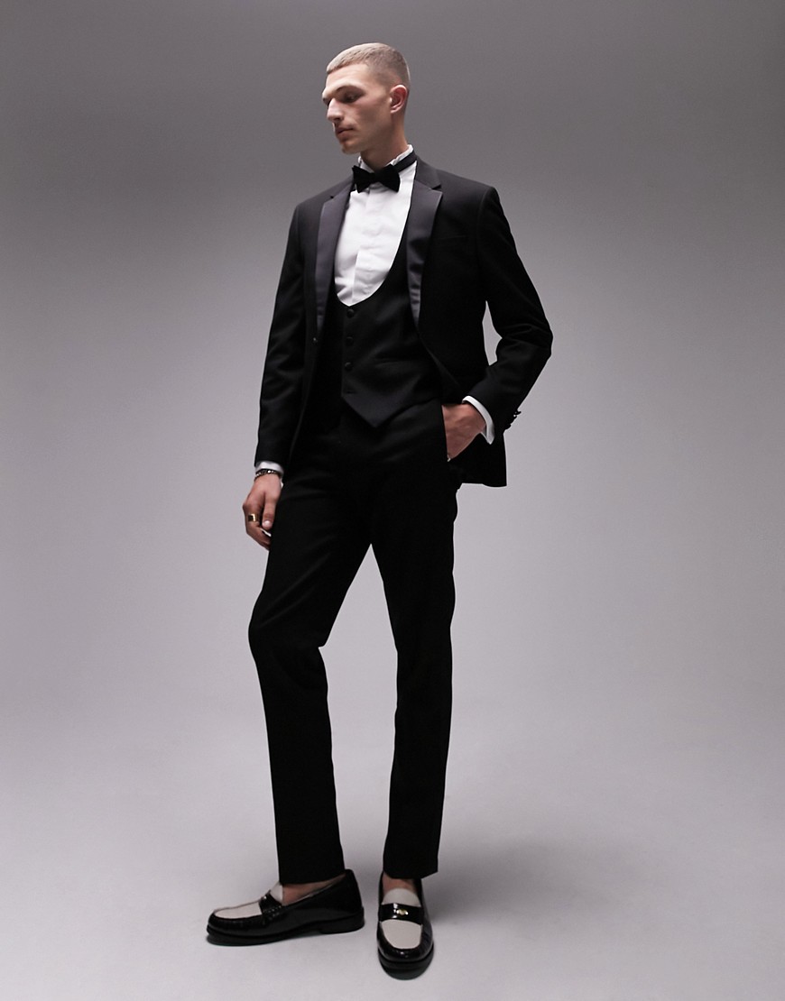 Topman slim tuxedo suit trouser in black