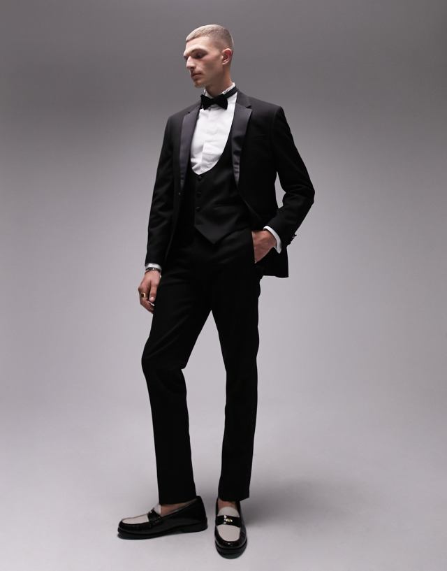 Topman - slim tuxedo suit trouser in black