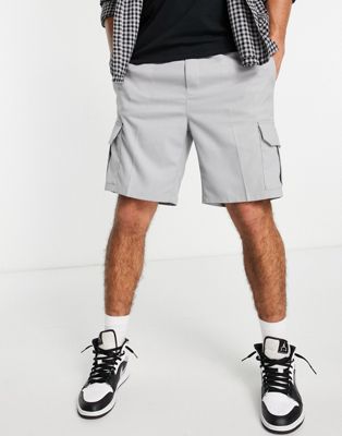 Topman slim twill cargo shorts in grey