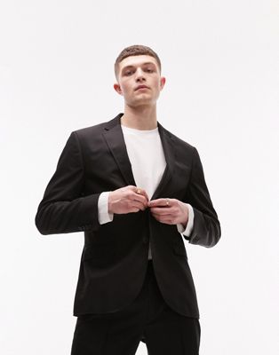 Topman slim two button suit jacket in black - ASOS Price Checker