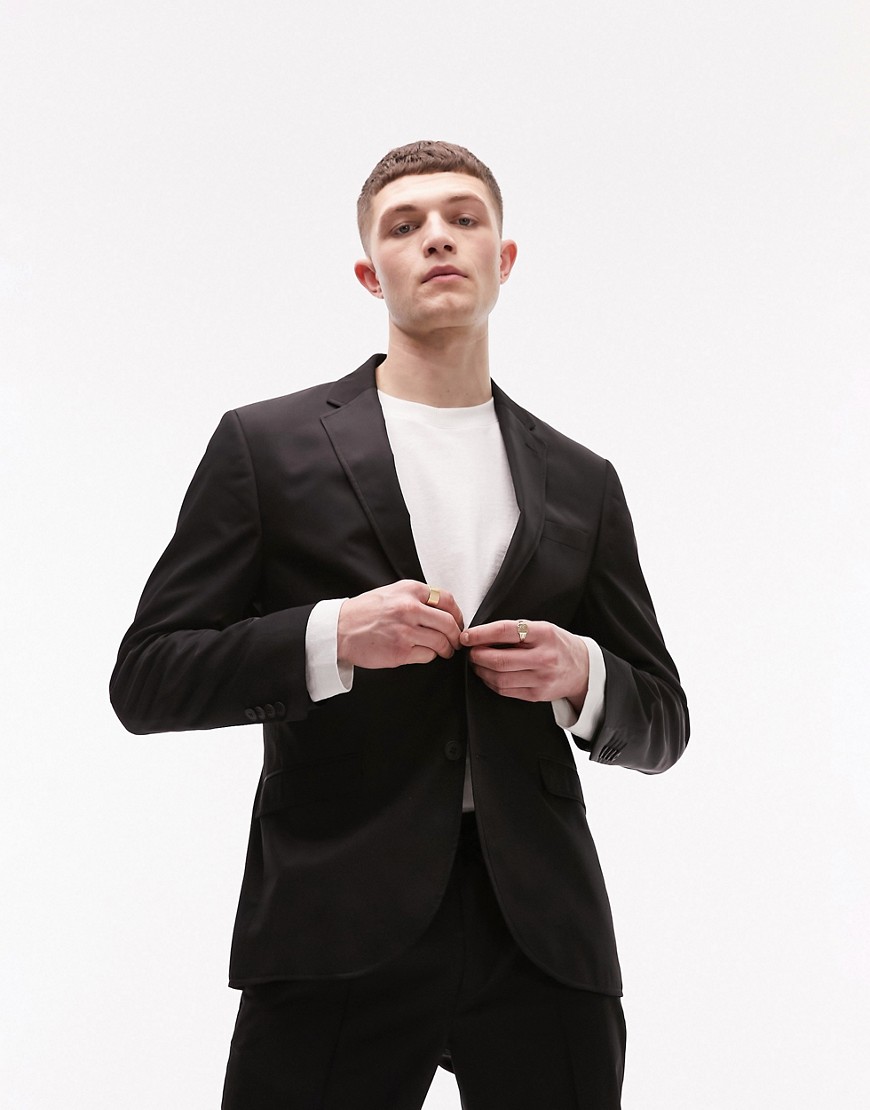 slim two button suit jacket in black