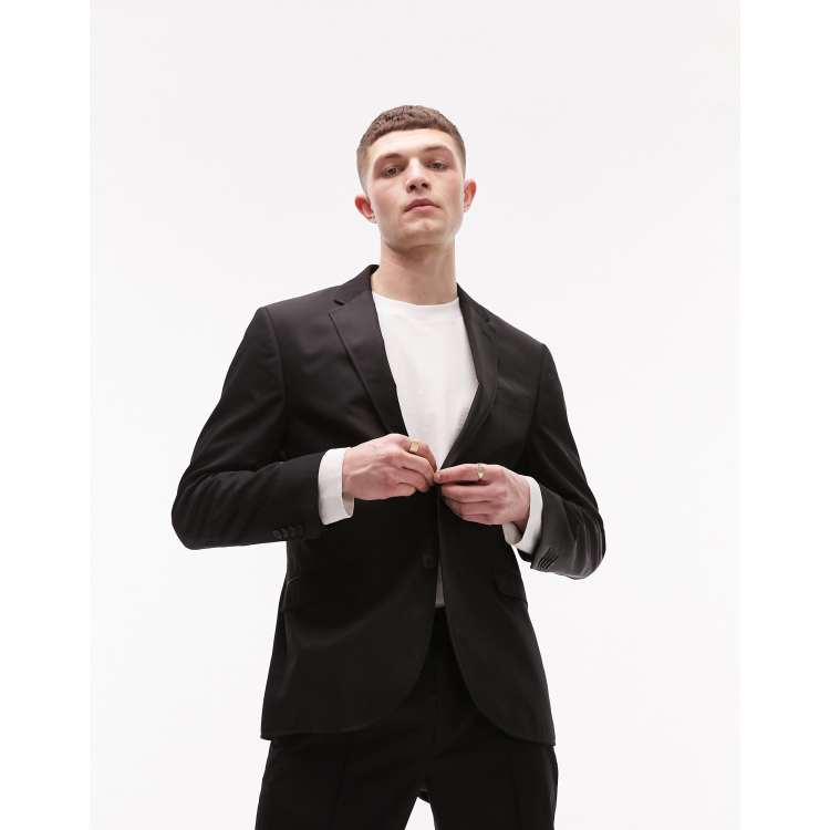 Black Regular Fit Two Button Suit Jacket