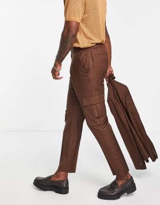 Topman slim utility cargo trousers in dark brown - ASOS Price Checker