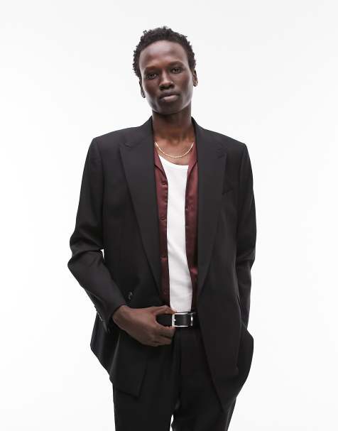 Topman slim warm handle wrap suit jacket in black - view 1