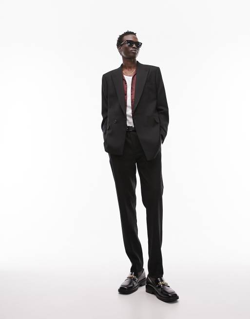 Topman slim warm handle wrap suit jacket in black