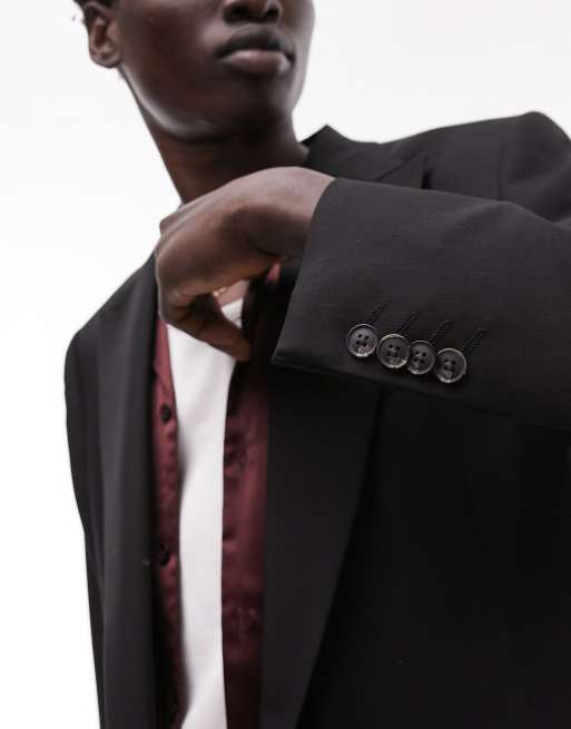 Topman slim warm handle wrap suit jacket in black
