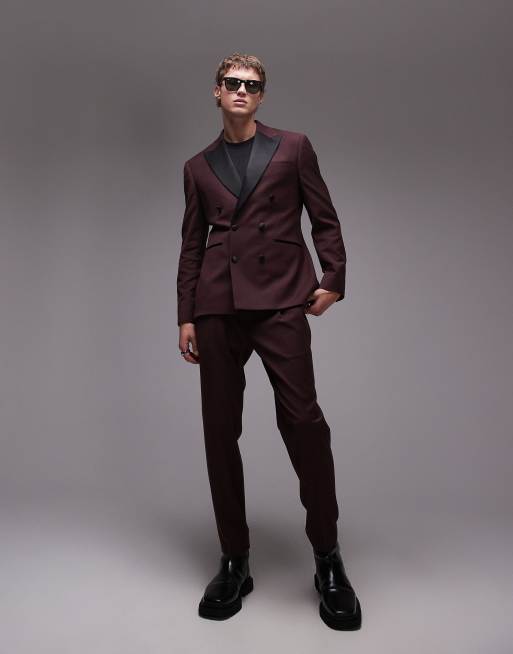 Topman slim wool mix suit in red