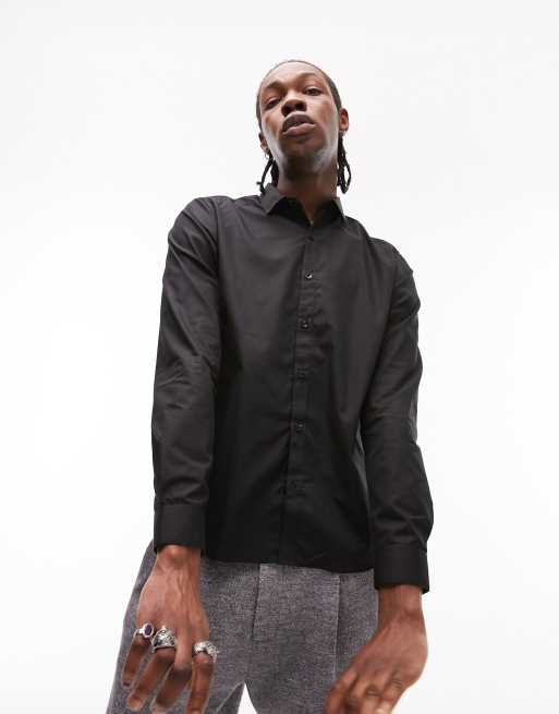 Topman - Smal, net overhemd met lange mouwen in zwart