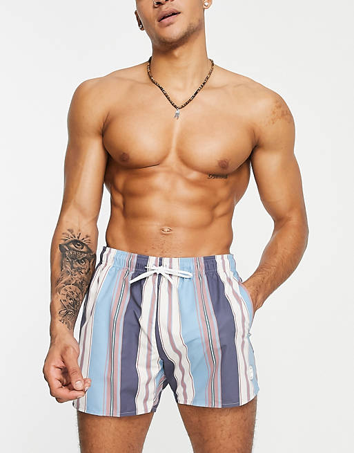  Topman small stripe print swim shorts in multicolours 