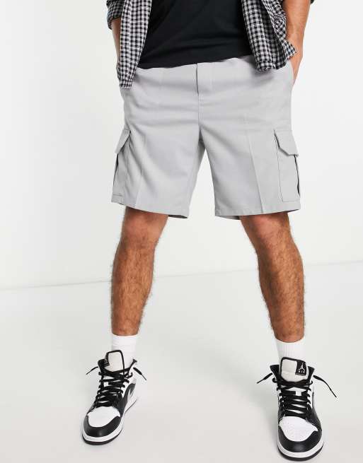 Topman - Smalle cargoshort van keperstof in grijs
