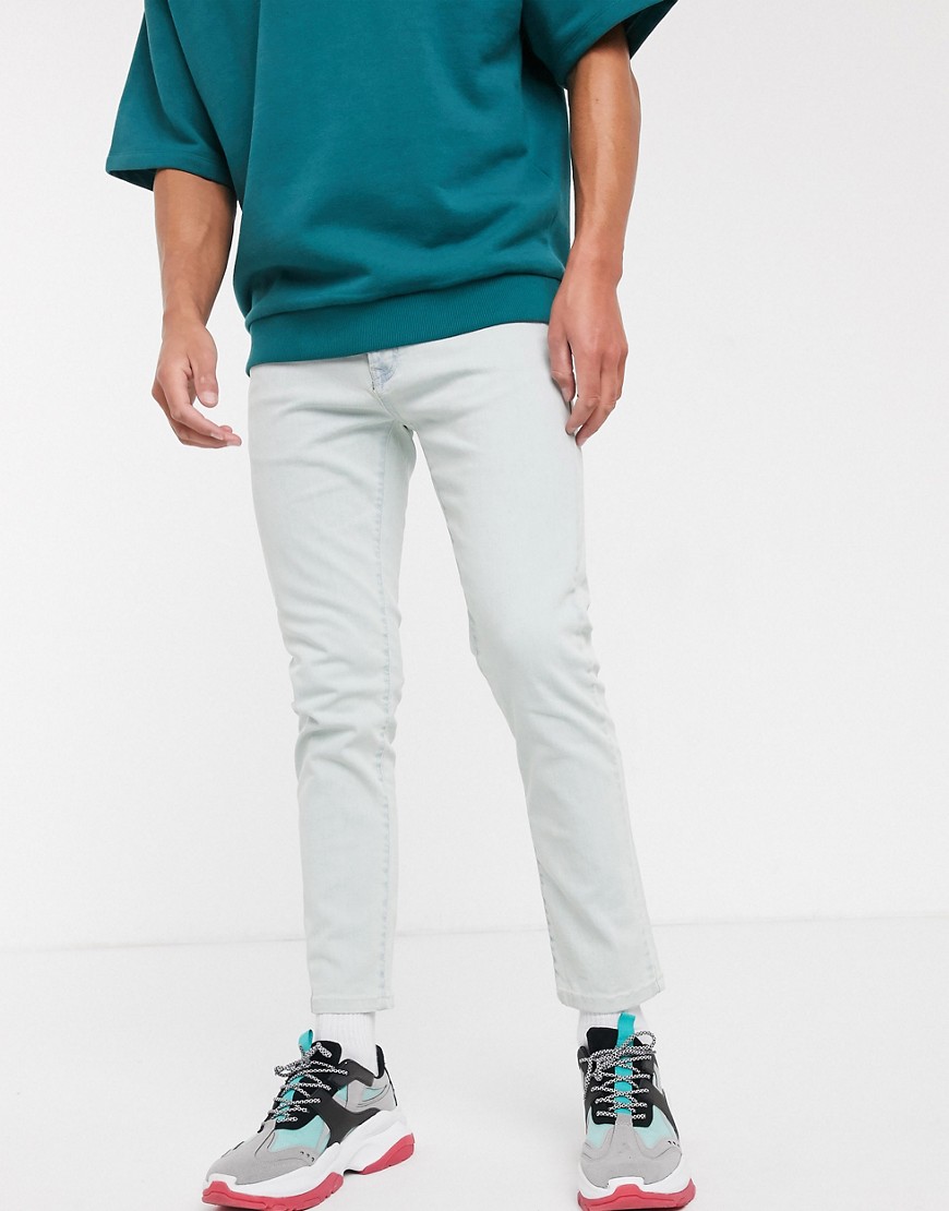 Topman - Smalle cropped jeans in blauw met wassing