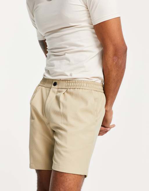Topman - Smalle geplooide short van keperstof in stone, 2 van 4