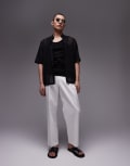 [Topman] Topman smart compact cotton wide leg pants in ecru-White W28S Ecru