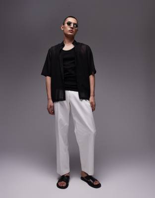 Topman Topman smart compact cotton wide leg trouser in ecru-White