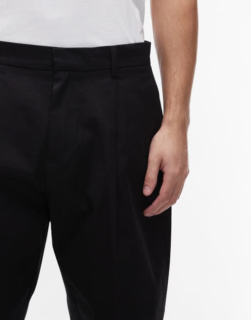 Topman smart cotton wide leg trousers in black