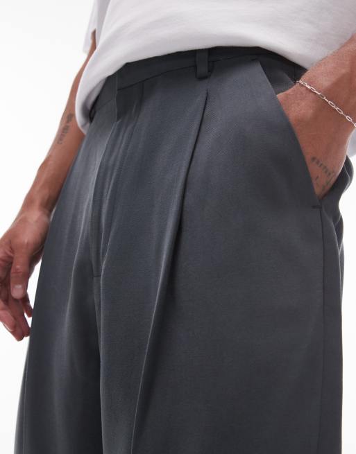 Topman smart drape pleated wide leg pants in charcoal | ASOS