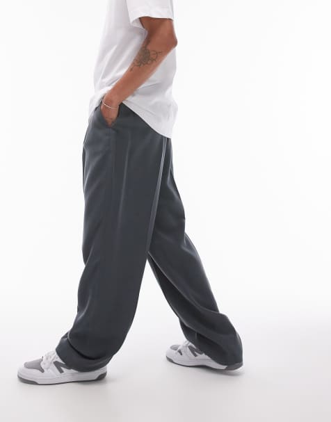 Topman smart drape pleated wide leg trousers trouser in charcoal - view 1