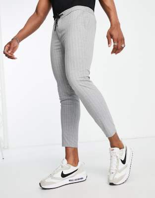 Topman smart trackies in grey stripe - ASOS Price Checker